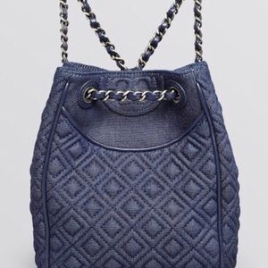 Tory Burch Marion quilted mini backpack denim blue